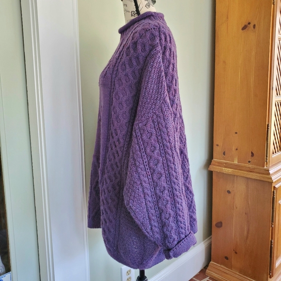 Vintage Acorn Chunky Aran Knit Purple Wool Thistle Fisherman Sweater - Picture 8 of 16